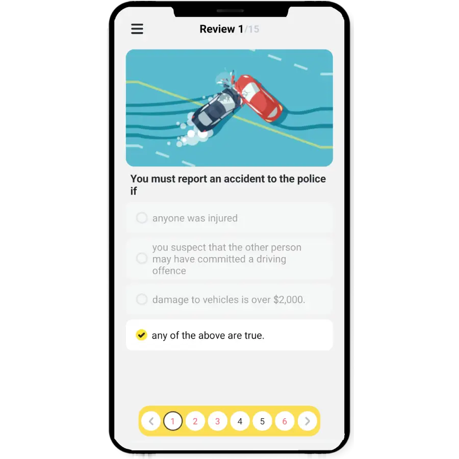 G1 Canada app screen for reviewing an answer to a driving question