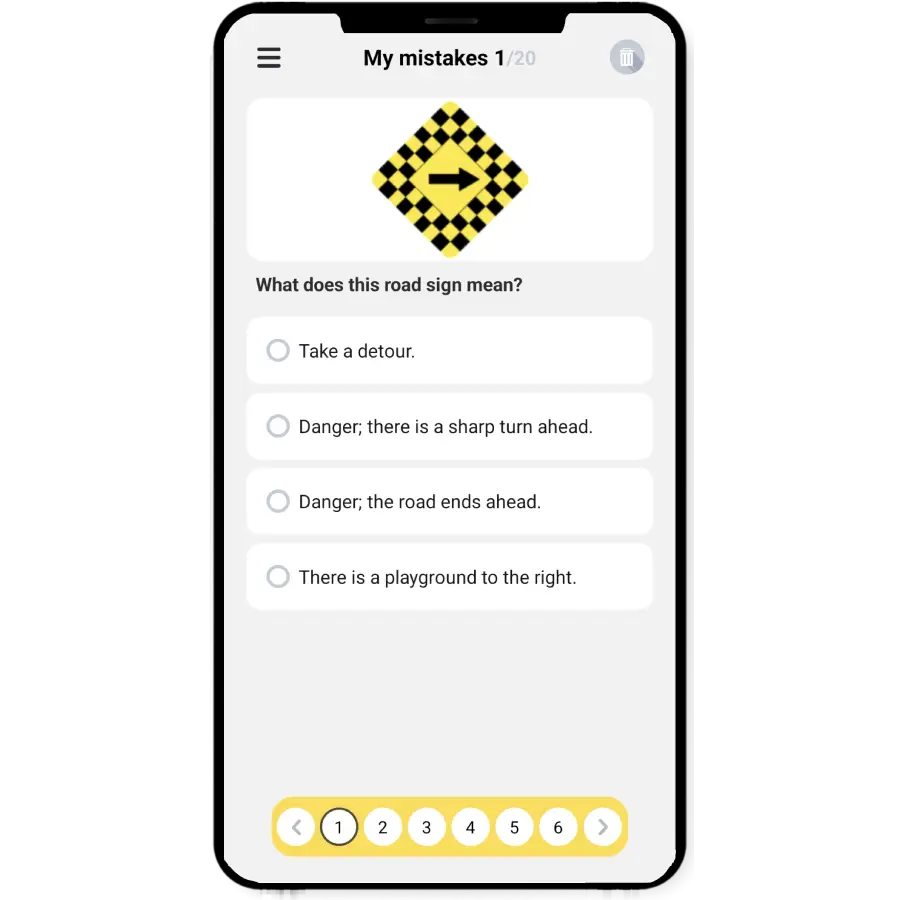 G1 Canada app My mistakes screen with a road-sign question