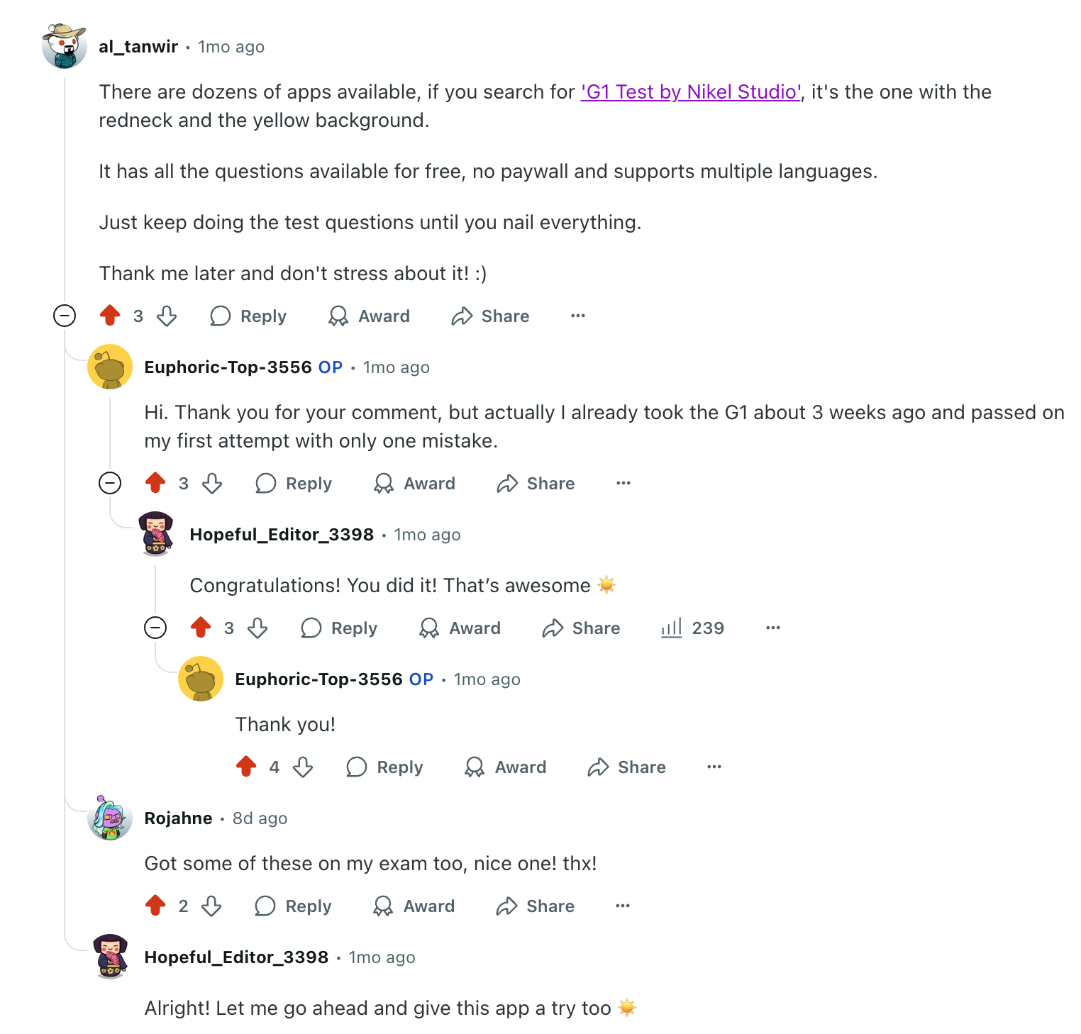 Reddit review of G1 Ontario test app by Nikel Studio